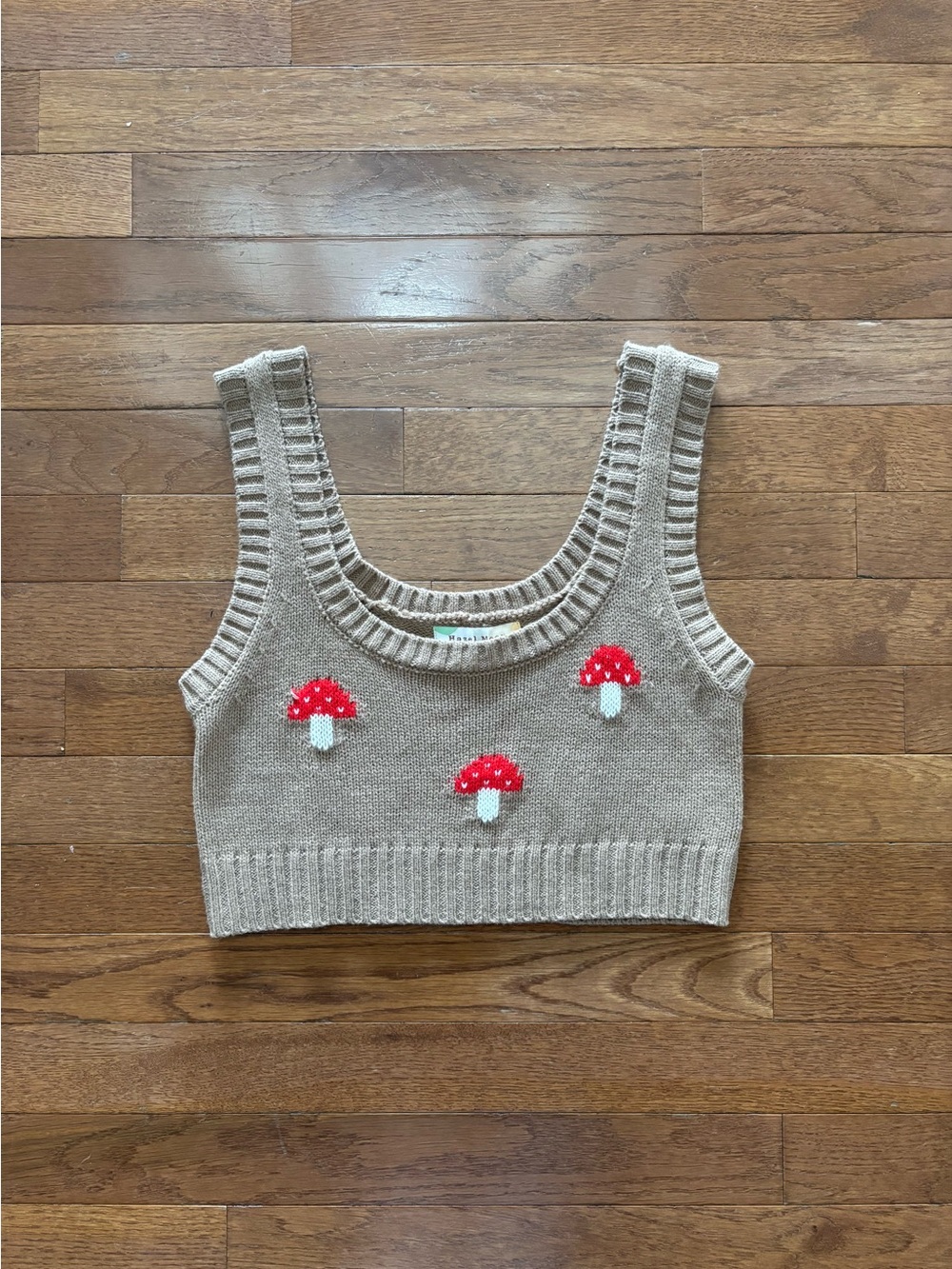 Hazel Moon Cropped Mushroom Knit Sweater Vest